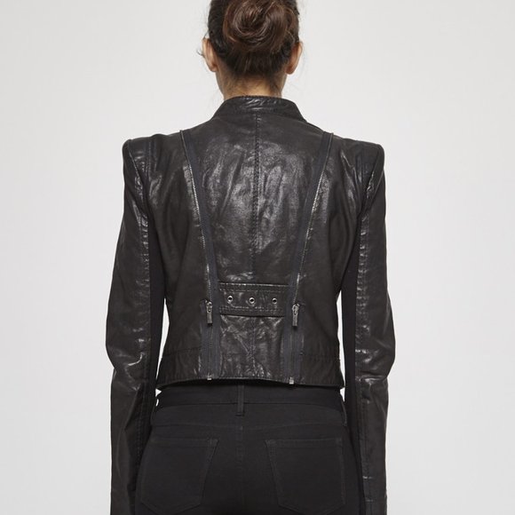 BCBG MAX AZRIA black leather zipper moto jacket - Picture 4 of 11